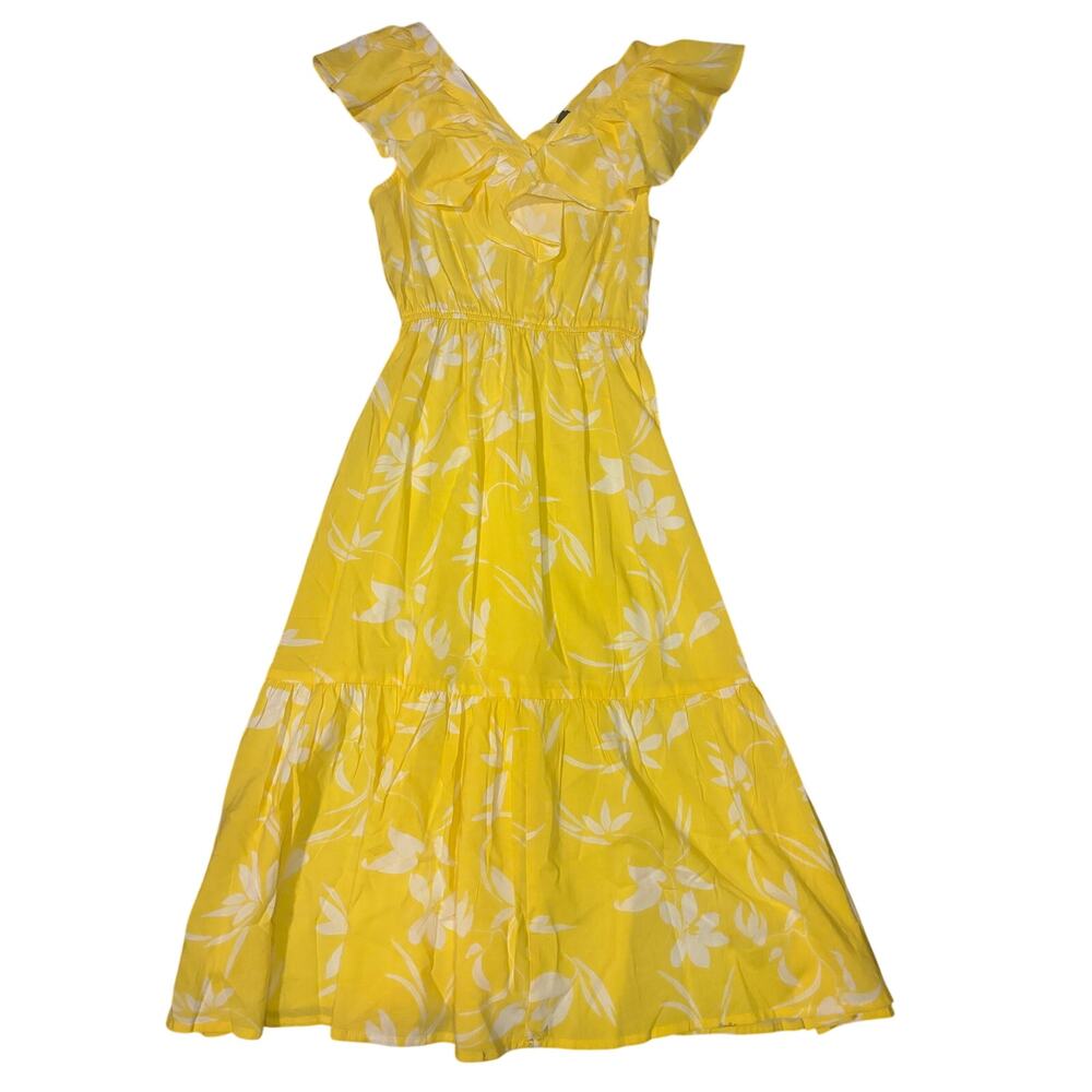 NWT Banana Republic Yellow & White Floral Ruffle Mini Dress Womens Petite XXS P